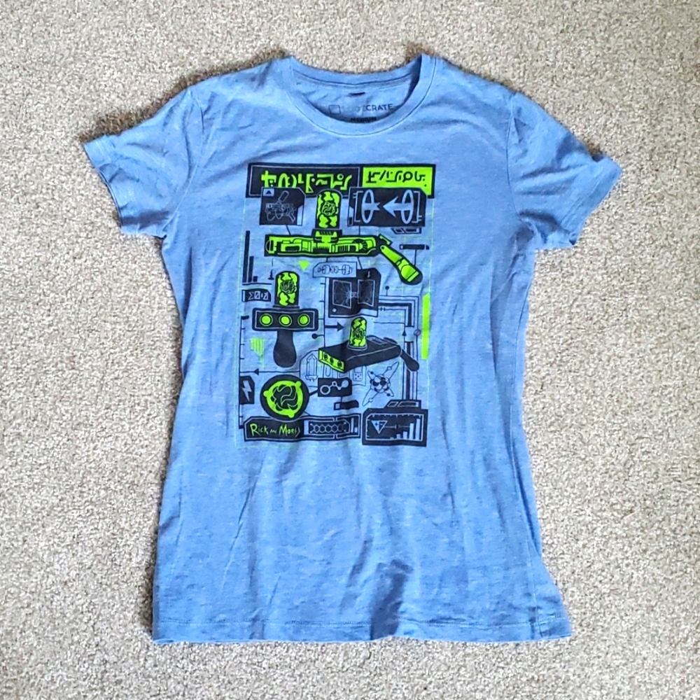 Rick & Morty Blue Fitted Tshirt, Loot Crate, women's size Medium